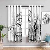 SPADEACES Gardinen Kinderzimmer Vorhänge Blickdicht, Ösenschal 2Er Set 3D Schwarz-Weiß-Charakterkunst Druckmuster Vorhang Wärmeisolierend, Verdunkelungsvorhang Für Wohnzimmer Schlafzimmer 264X214Cm