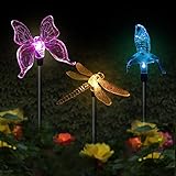 Garten-Solarleuchten 3 Stück Kolibri, Schmetterling, Libelle, Solar-Gartenstecker, mehrfarbig, wechselnde LED-Gartenlichter, Party-Dekoration, Hof, Weg, Gehwege