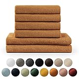Blumtal Premium Frottier Handtücher Set mit Aufhängschlaufen - Baumwolle Oeko-TEX Zertifiziert, weich, saugstark - 2X Badetuch (70x140 cm), 2X Handtuch (50x100 cm), Pumpkin Spice (Braun)