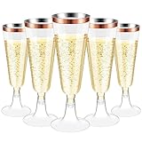 Sektgläser 25 Stück Durchsichtige Champagnergläser aus Plastik 150ml Mehrweg Stapelbar Champagner Glas Transparent Sektglas für Party, Hochzeit, Geburtstag, Picknick(mit Rosegold))