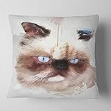 Designart Wütende braune Aquarell-Katze, Überwurf für Wohnzimmer, Sofa, hochwertiger Kisseneinsatz + Kissenbezug, beidseitig bedruckt, 45,7 x 45,7 cm