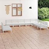 DCRAF 10-teiliges Gartenmöbel-Set aus massivem Kiefernholz weiß