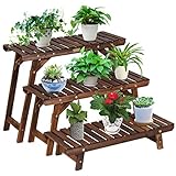KOMFOTTEU 3 teiliger Pflanzenständer, Blumentreppe aus Holz, mehrstöckige Blumenregale, Blumenleiter mit klassischem Design, abnehmbares Pflanzenregal für Garten Balkon Terrasse, Natur