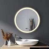 HY-RWML Spiegel Rund 60cm Runder Uhr 3 Lichtfarbe Wandspiegel mit Beleuchtung Touch Schalter LED Badspiegel Badezimmerspiegel Warmweiß Kaltweiß Neutral 6500K energiesparend A++