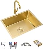 Küchenspülen Spülen Einzelbecken, 304 Edelstahl Gold Spüle, mit Wasserhahn, Badezimmer Waschbecken Zubehör (Farbe : Gold, Größe : 55 * 40 * 21cm)