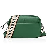 YUHONLNOR Crossbody Bag Damen Leder Breiter Gurt Handtasche Umhängetasche Moderne Taschen mit breitem Schultergurt,Grün.