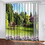 RANIEL Garten Vorhang Blickdicht Gardinen mit Ösen Blumen 3D Druck Blickdichte Vorhänge Vorhang Verdunkelung Wärmeisolierend Wohnzimmer Schlafzimmer 2 Stück 110x215 cm (BxH)