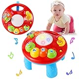 kimonca Spieltisch Baby Activity Table, Musik Aktivität Tisch Baby Lerntisch, Musik Spielzeug mit Trommel Kinderspielzeug Geschenk für 18 Monaten 1 Jahr Kinder Junge Mädchen