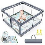 VANCLE Baby Laufstall Mit Rutschfester Basis 127 x 127 cm Laufgitter für Babys, Aktivitätszentrum für Kinder Stabiler Schutzgitter für Kinder