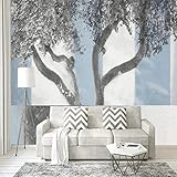 YOUPO 3d foto abnehmbare wandbild modern handgemalt großer baum blau und weiß gestreift tapete schlafzimmer wohnzimmer tv hintergrund wanddekoration