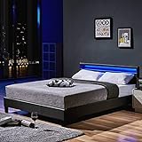 Home Deluxe - LED Bett Astro - Dunkelgrau, 140 x 200 cm - inkl. Matratze und Lattenrost I Polsterbett Design Bett inkl. Beleuchtung