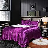 Lanqinglv Violett Satin Bettwäsche Set 135x200cm Seide Seidig 2 Teilig Lila Luxus Bettbezug mit Reißverschluss und Kissenbezug 80x80cm