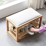 Schuhbank im chinesischen Stil, Premium-Schuhregal aus massivem Holz, Schuh-Organizer-Aufbewahrung, Bequeme Sitzbank im Eingangsbereich mit 2-stufigem Schuhregal aus Holz, Größe: 80 x 45 x 35 cm.