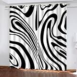 Gardinen Blickdicht 2er Set Marmorierung Verdunklungsgardine 3D Vorhang Lichtundurchlässig Wärmeisolierung Polyester Schlafzimmer schmücken Schwarz Und Weiß Geometrisch Vorhang 280x260（2x140x260）