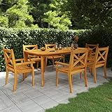 Tidyard 7-TLG. Garten Essgruppe Holz, Sitzgarnitur, Gartengarnitur, Biergartengarnitur, Terrassenmöbel Set 6 Personen, Gartenmöbel Set, Tisch und Stuhl, Massivholz Akazie