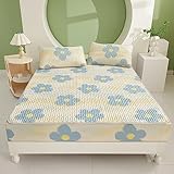 Spannbettlaken Stretch 120 x 200 cm, Cooler Sommer-Latex-Matratzenschutzbezug, weiches Bettlaken aus Eisseide mit Kissenbezug für Kinderzimmer, Beige