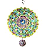 Windspiel, Windspiele für Draußen Hängend, 30cm 3D Edelstahl Windspiel, Mandala Space Multicolor Windspiel, Windspiele Metallkunst Kinetische Dekor Garten Draußen Dekorationen (Gelb-Grün)