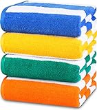 Utopia Towels - Cabana Streifen Strandtücher (76 x 152 cm) - 100% Ring Spun Baumwolle große Pool Handtücher, weich und schnell trocknen Schwimmen Handtücher Variety Pack (Packung mit 4 - blau, gelb, grün, orange)