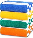 Utopia Towels - Cabana Streifen Strandtücher (76 x 152 cm) - 100% Ring Spun Baumwolle große Pool Handtücher, weich und schnell trocknen Schwimmen Handtücher Variety Pack (Packung mit 4 - blau, gelb, grün, orange)