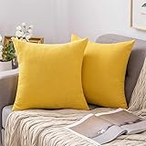 MIULEE 2er Set Kissenbezüge Kissenhülle Leinen-Optik Kissenbezug Dekokissen Dekorativ Weich Sofakissen Couchkissen für Sofa Schlafzimmer mit Verstecktem Reißverschluss 40x40 cm Zitronengelb