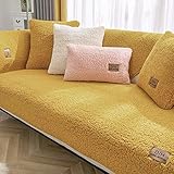 überwurf für Sofa sesselläufer Home,Dickes Plüsch Sofa Sofakissen,1/2/3/4 Sitzer Sofabezüge für Katzen Hunde,Herbst Winter Lamm Kaschmir Sofa Sparschild-Gelb_110 * 160 cm