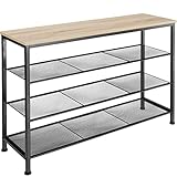tectake Schuhregal schmal mit Ablagefläche, Schuhbank aus Holz Metall, Industrie-Design, 4 Ebenen mit 3 Gitterablagen, 100 x 30,5 x 72,5cm, schwarzes Metallgestell (Industrial Holz hell, Eiche Sonoma)