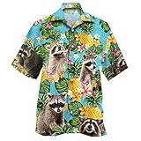 Hawaii-Hemden für Herren und Damen – Sommer Button Down Herren Hawaii-Hemden Kurzarm Set 104, Waschbär-01, XX-Large