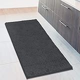 Chenille Badematte, Rutschfeste Maschinenwaschbare Badteppiche | Saugfähige Schnelltrocknende Shag-Teppiche, Ideal für Badezimmer, Dusche, Schlafzimmer oder Türmatte (Holzkohlegrau, 120x70cm)