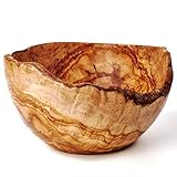 das Olivenholzbrett Obstschale aus Olivenholz rund, Holzschale im Naturschnitt, Brotschale aus Holz, 26cm