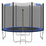 SONGMICS Trampolin Ø 427 cm, Gartentrampolin für Kinder mit Sicherheitsnetz, Randabdeckung, Leiter, 180 cm hohe gerade Stangen, Stahlrahmen, TÜV Rheinland GS-Zertifikat, blau STR144