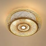 AOEH Deckenleuchte Bambus Handgewebte Natürlicher Rattan Deckenlamp, E27 Retro Rattan Lampe Licht Holz Beleuchtung,deckenlampe landhausstil,Natürlichen Bambus Rattan Deckenleuchte，A，40CM