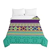 Odot Tagesdecke Bettüberwurf Steppdecke Doppelbett Boho-Stil Überwurfdecke Sommerdecke Gesteppte Decke Steppdecke Wohndecke für Schlafzimmer (230x260cm,Lila Cyan)