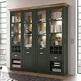 Lomadox Landhaus Buffetschrank grün mit Wotaneiche, LED-Beleuhtung, B/H/T: 194/207/45cm