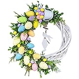 fasloyu Ostern Kranz mit Hase Anhänger, Osterkranz Osterei Dekorative Künstliche Blumen Kränze Girlande Wandkranz Türkranz Osterdeko für Hochzeit Tür Wand Fenster Frühling Deko