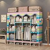 WIQUYBML Tragbarer Kleiderschrank aus Segeltuch, 20 mm Dicker Holzstab mit Hängeregal und 6 Regalen, platzsparend, faltbar, für Schlafzimmer, Wohnzimmer, Arbeitszimmer, C (D 165 x 45 x 170