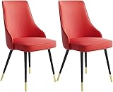 Modernes Küchen-Esszimmerstuhl-Set Küche Esszimmerstühle 2er Set Wasserdichter PU-Leder-Seitenstühle mit Metallbeinen, Küche, Wohnzimmer, Lounge, Thekenstühle (Farbe: Rot, Größe: Schwarz Goldfüße