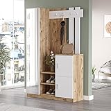 Yurupa Garderobe Komplett Set Flurgarderobe,Kompaktgarderobe,Dielengarderobe,Schrank,Schuhschrank,mit Spiegeltür und 4 Kleiderhaken,DD7-AW