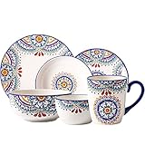 Geschirr-Set, 6-teilig, mediterran gemustertes Porzellan, mehrfarbig, Geschirr-Set