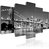 murando - Bilder New York 200x100 cm Vlies Leinwandbild 5 tlg Kunstdruck modern Wandbilder XXL Wanddekoration Design Wand Bild - Skyline Brooklyn Bridge Stadt Nacht Manhattan grau 030211-51