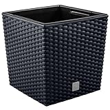 Prime Garden® SquarePot Rattan Blumentopf Topf aus Kunststoff mit Einsatz zum Haus, Garten, Terrasse, Veranda - Quadratisch Wetterresistent Frostbeständig (17 x 17 x 17 cm, Anthrazit)