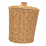 Generic Runder Weidenkorb Aufbewahrungskorb Für Decken Gewebter Mülleimer Rattan-Hängepflanzgefäß Wäschekorb Mit Deckel Taschenkorb Korb Für Kleinigkeiten Wäschekorb Geflochtener