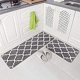 Carvapet 2stk Küchenläufer Waschbar rutschfest Küchenmatte Küchenteppich Marokkanisches Muster Teppich Läufer Küche Fußmatte Badematten Set (Grau)