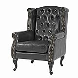 Mendler Sessel Relaxsessel Clubsessel Ohrensessel Chesterfield-AM, Kunstleder - schwarz ohne Ottomane