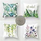 Kissenbezugen wasserdichte 4 Stück Dekorativ Grün Outdoor Lounge Kissen, Wasserdichtes Leinen Pflanze Muster Kissenhülle, für Sommer Balkon Terrasse Garten Bauernhaus Outdoor Dekor 30x30cm JW-7070