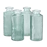 ReWu Vasen Deko 4er Set 4 Stück aus Glas in Flaschenform mit der Farbe Salbeigrün
