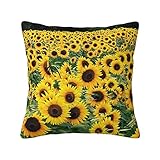 hansgo Kissenbezug mit Sonnenblumen auf einem Feld, gelbe Blumen, grüne Blätter, Kissenbezug, Wurfkissen, Heimdekoration für Wohnzimmer, Sofa, Couch, Bett, Kissenbezug, 45,7 x 45,7 cm