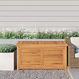 LAPOOH Gartenbox mit Beutel, Kissenbox Outdoor WassBerdicht, Auflagenbox, Aufbewahrungsbox, Terrassenschrank, Gartentruhe, Gartenkiste, Garten Aufbewahrung, 114x50x58 cm Massivholz Teak