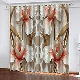 GSKOQD Vorhang Blickdicht Vorhänge Verdunkelungsvorhang Gardinen Mit Ösen Kinderzimmer Wohnzimmer Schlafzimmer Thermovorhang 3D Geprägte Magnolienblüten Ösenschal 2Er Set 260X214Cm (B X H)
