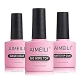 AIMEILI Base Coat Top Coat Matte UV Set Upgraded Formula Unterlack Und Überlack Matte Top Coat UV Gel Nagellack für Salon Home Use 3×10ml