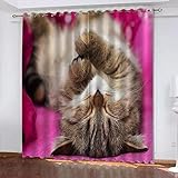 GOKSEL Gardinen Blickdicht Ösen Gardinen 2 Stück x 75 B x 166cm H Tier gelbe Katze Blickdicht Kräuselband Gardinen Wohnzimmer Vorhang Verdunkelung